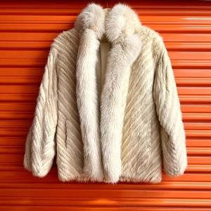 Vintage Miss O Oscar De La Renta off-White Fox And Mink Fur Coat Reversible M/L